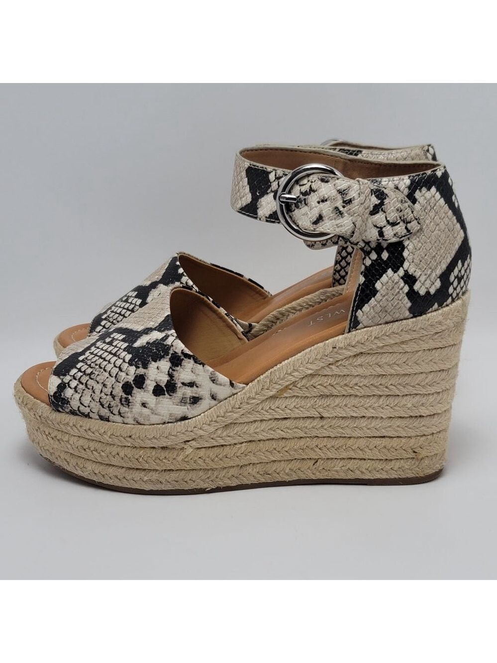 Nine West Adell Snakeskin Espadrille Wedge Heel Ankle Strap Sandals Size 7.5
